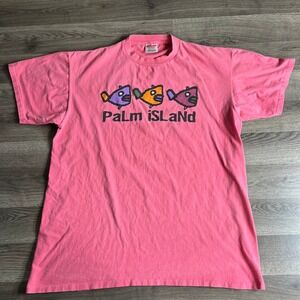 VTG Palm Island Vacation T Shirt Mens XL Tropical Fish Florida‎ Faded USA